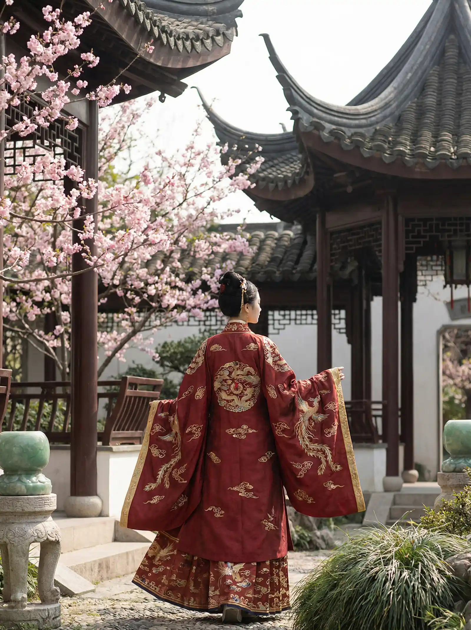 初恋这件小事电视剧 明制汉服红色凤凰刺绣
